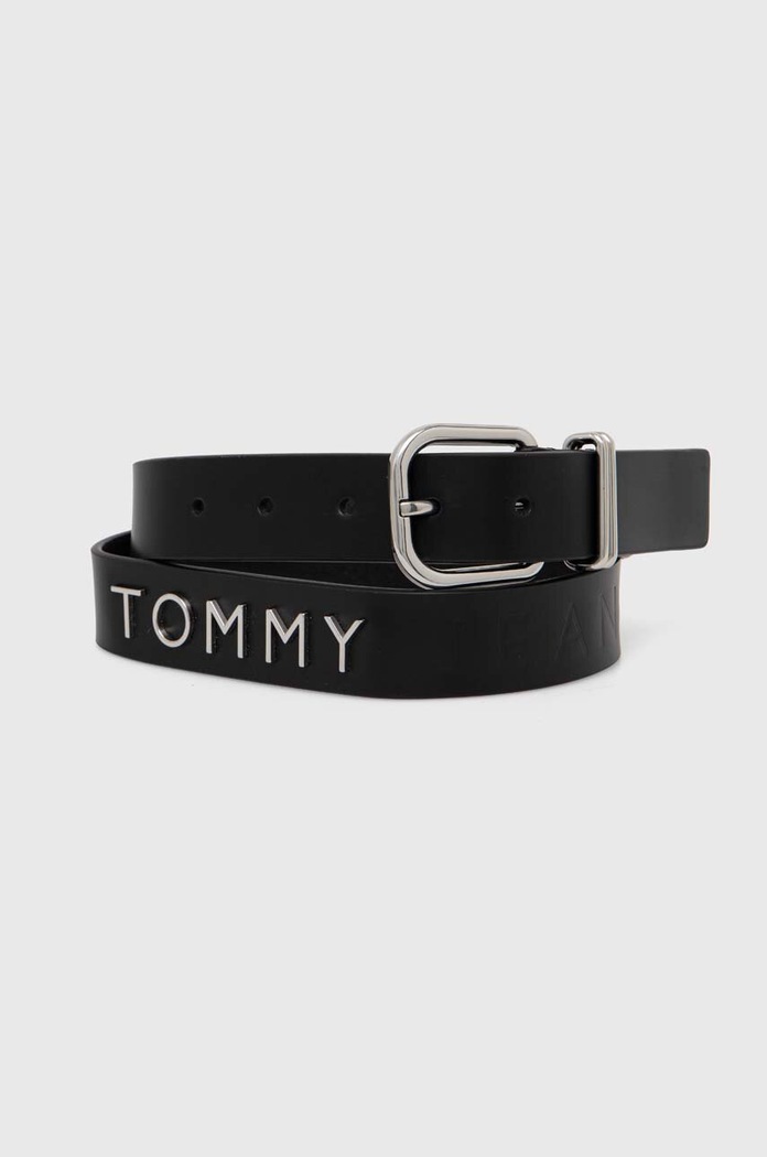 Кожен колан Tommy Jeans черен AW0AW16255
