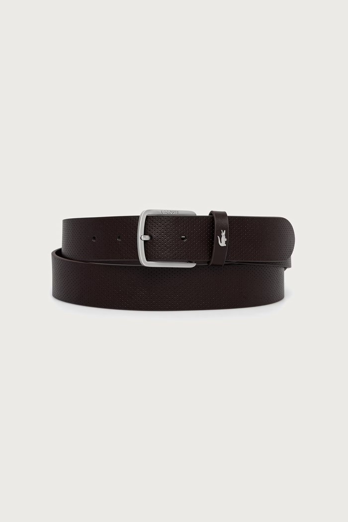 Lacoste Zestaw etui na karty i pasek męski skórzany RC4092 brązowy AW25