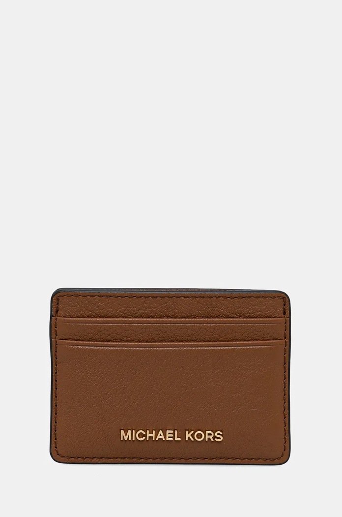 Kožené puzdro na karty MICHAEL Michael Kors puzdro na karty hnedá 32F7GF6D0L