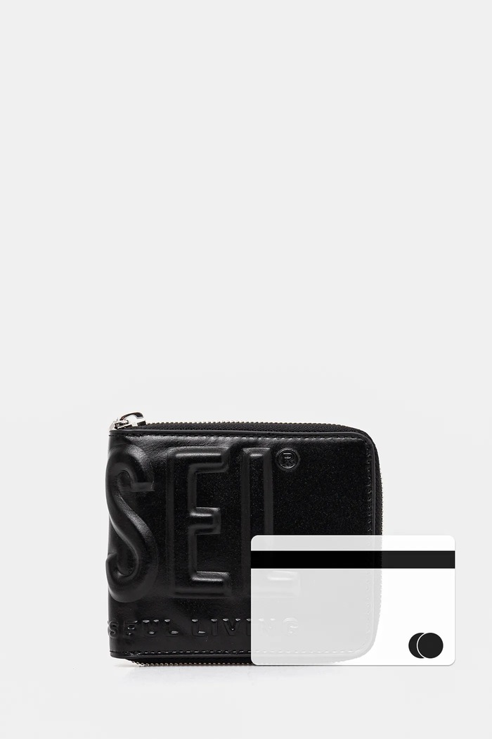 Diesel portofel de piele DSL 3D- BI FOLD COIN ZIP XS X10007.PR818 negru
