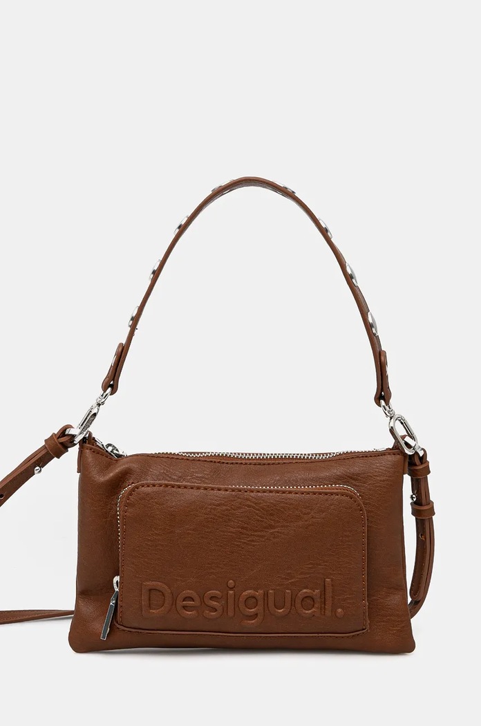 Kabelka Desigual HALF LOGO FW24 MONIC hladký hnědá 24WAYP02