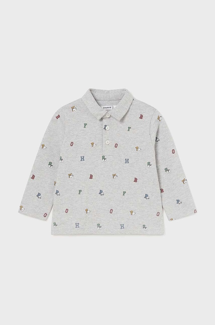 Pamučna polo majica za bebe Mayoral Planet friendly siva 2182.3A.Baby.9BYH