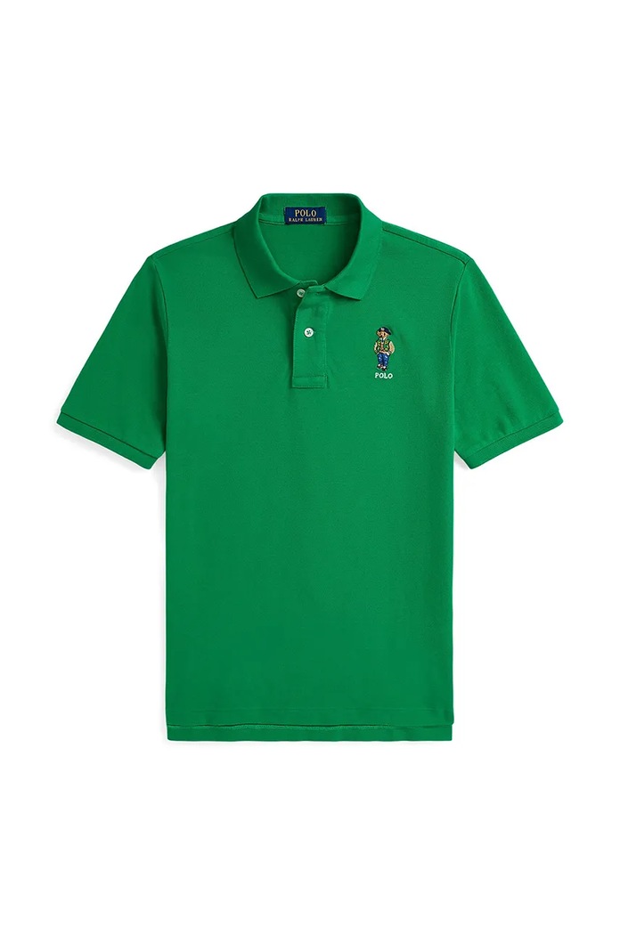 Детска памучна тениска с яка Polo Ralph Lauren памук зелен 323952585001