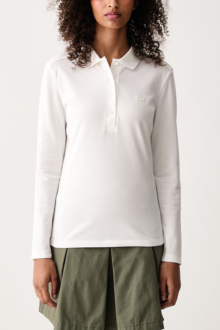 Longsleeve damski bawełniany z elastanem Lacoste PF5464 biały