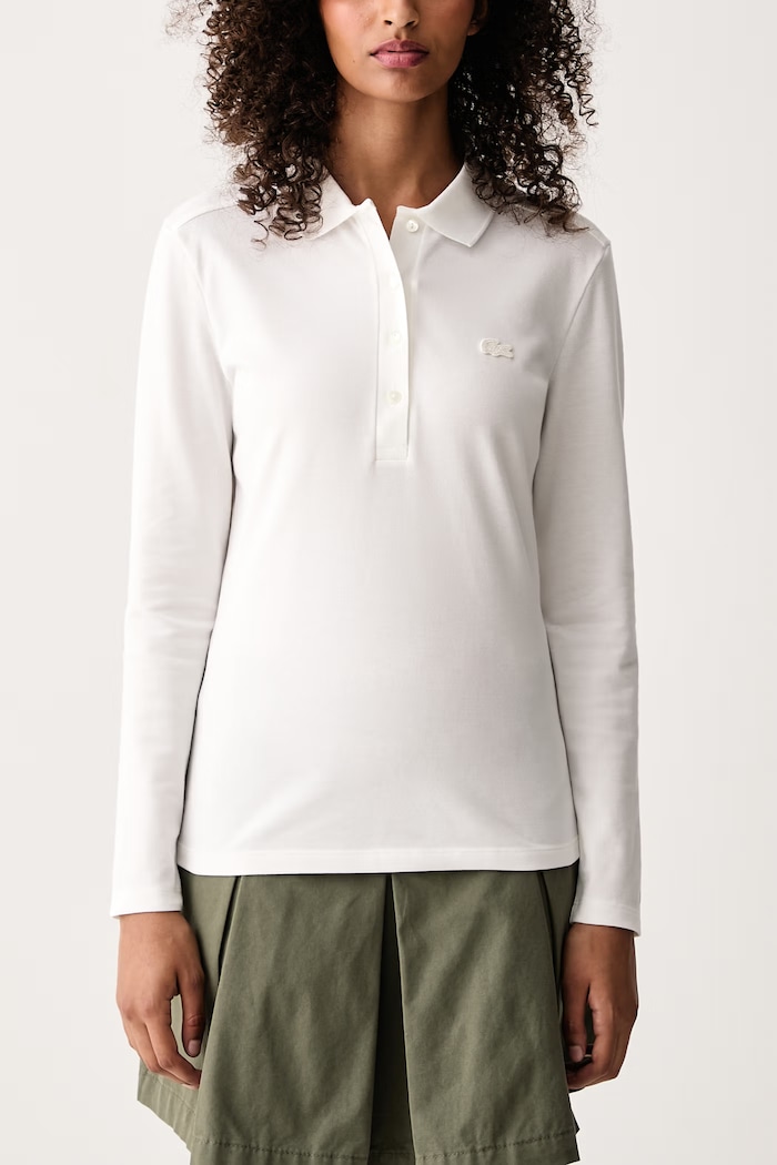 Longsleeve damski bawełniany z elastanem Lacoste PF5464 biały