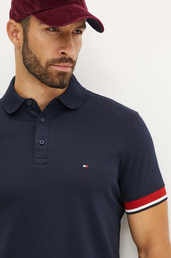 Ρούχα Βαμβακερό μπλουζάκι πόλο Tommy Hilfiger MW0MW35588 σκούρο μπλε