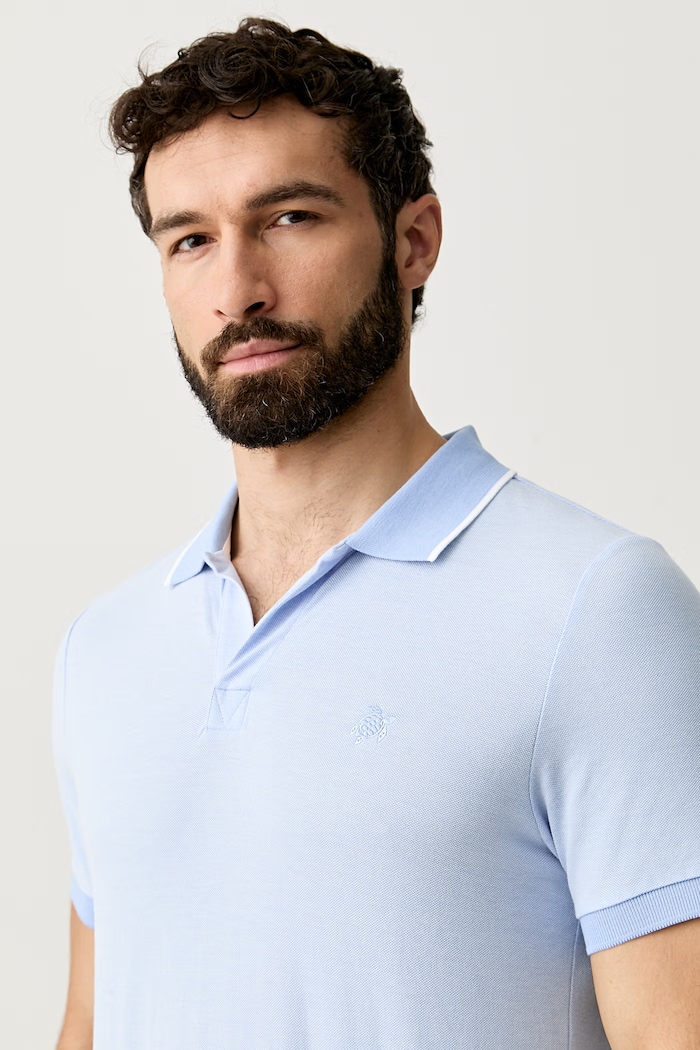 Vilebrequin polo męskie bawełniane PALATIN niebieski PLTAN300