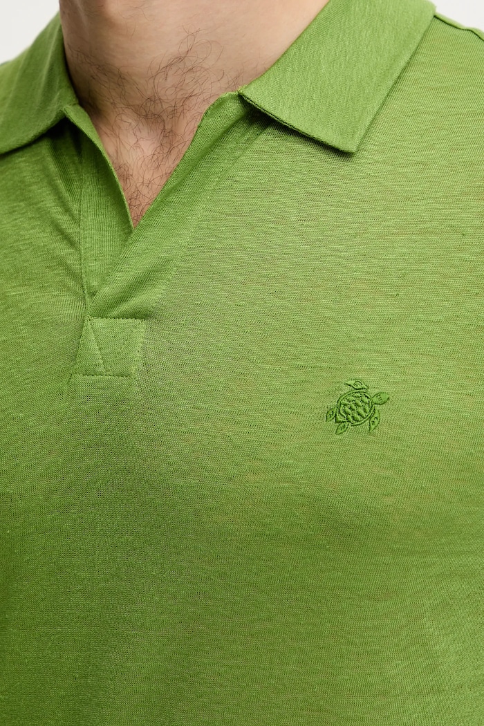 Vilebrequin polo tričko pánske ľanové PYRAMID zelená PYRE9O00