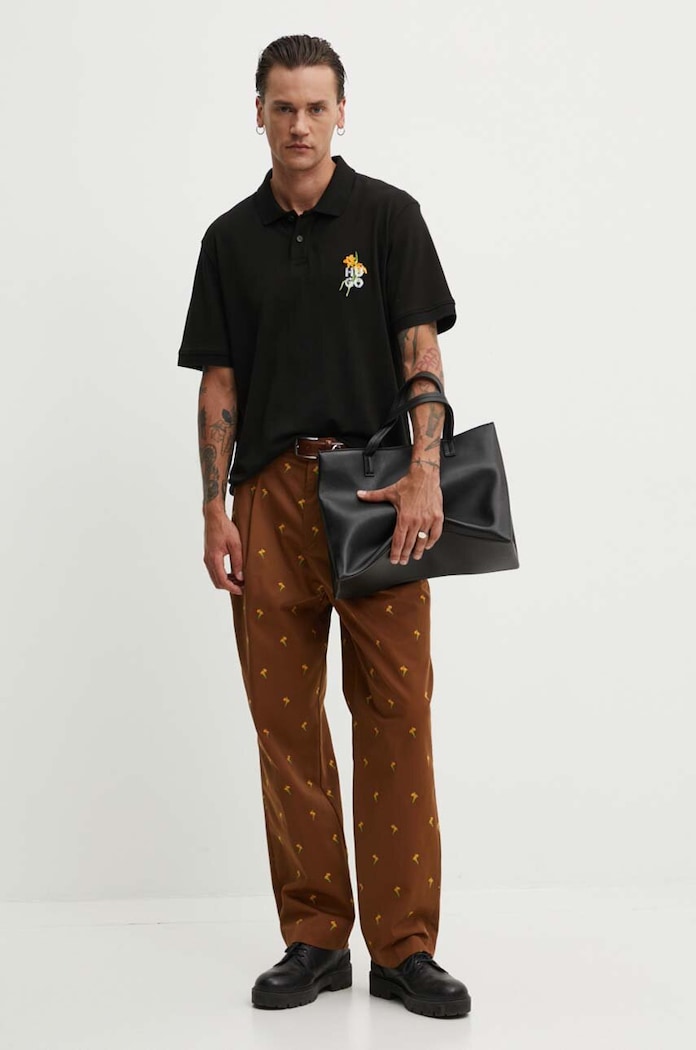 Bavlnené polo tričko HUGO 50517409 čierna AW24