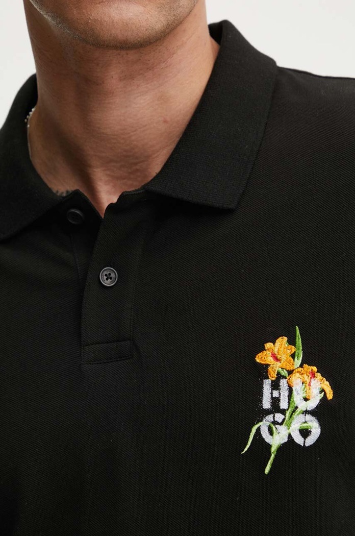 Bavlnené polo tričko HUGO 50517409 čierna