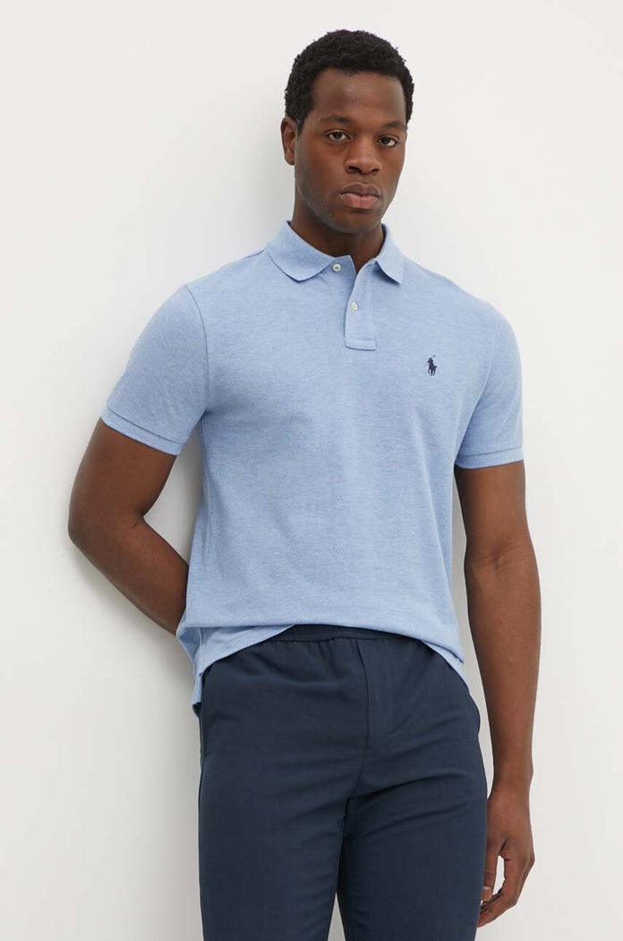 Bombažen polo Polo Ralph Lauren Brez vzorca modra 710666998