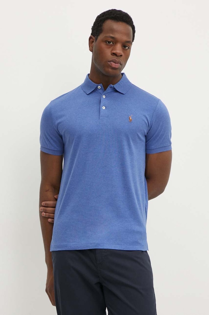 Βαμβακερό μπλουζάκι πόλο Polo Ralph Lauren κανονικό μπλε 710713130
