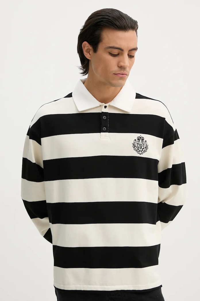 Bombažna majica z dolgimi rokavi The Kooples Našitek črna HPOL29004K