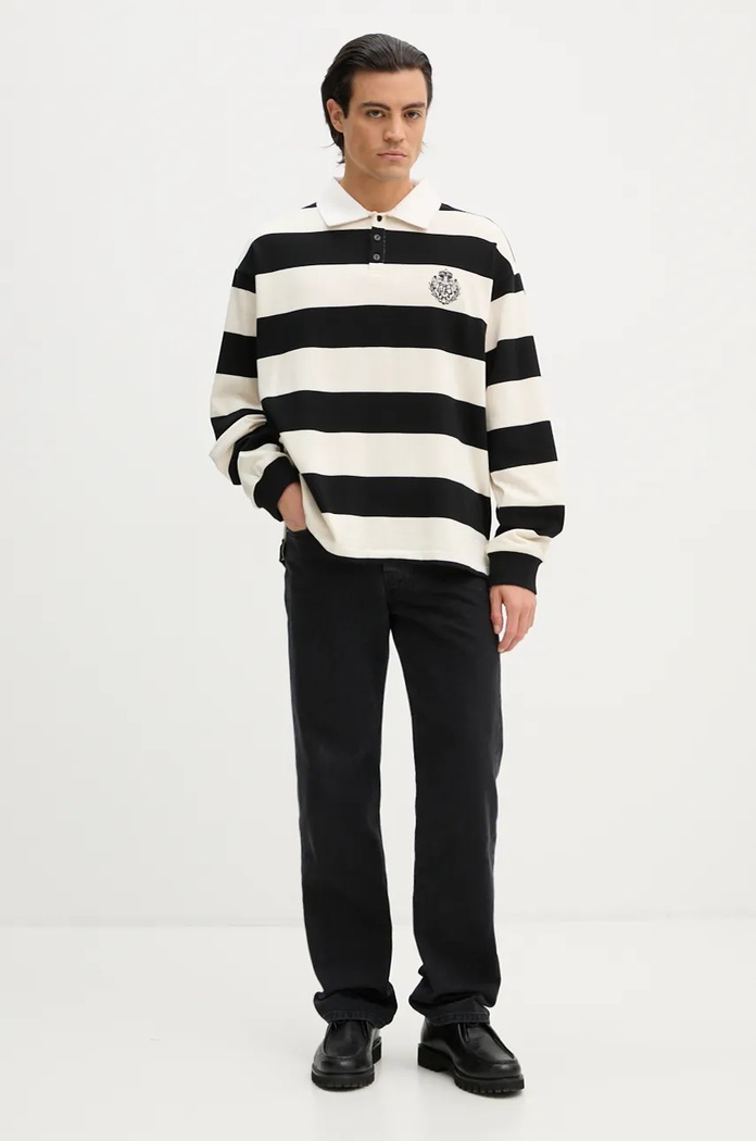Bombažna majica z dolgimi rokavi The Kooples HPOL29004K črna AW24