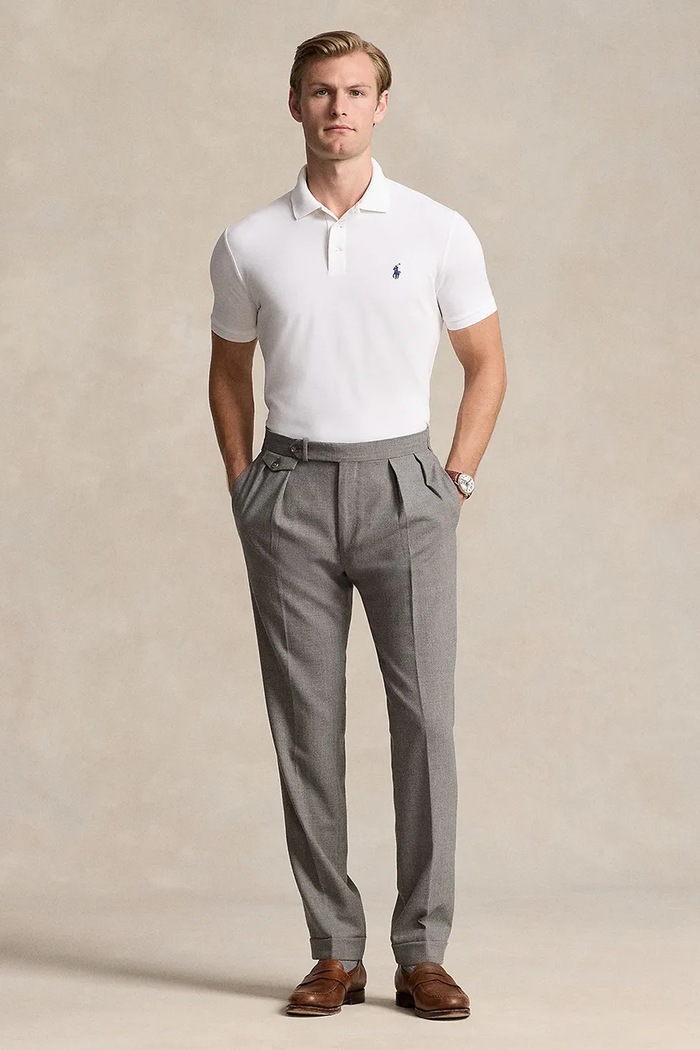 Ρούχα Polo Ralph Lauren πόλο από βαμβάκι με ελαστάν ανδρικό 710941439 λευκό