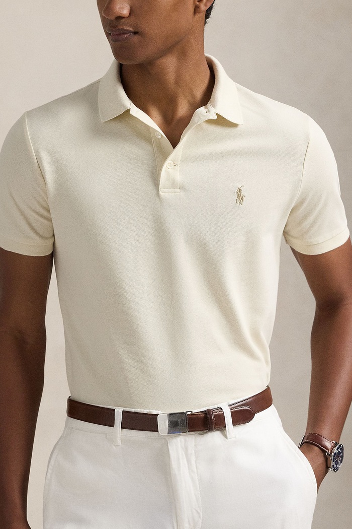 Polo męskie bawełniane z elastanem Polo Ralph Lauren 710941439 beżowy
