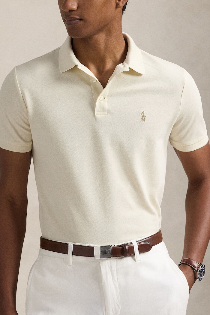 Polo męskie bawełniane z elastanem Polo Ralph Lauren 710941439 beżowy