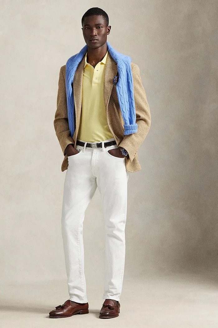 Ρούχα Polo Ralph Lauren πόλο ανδρικό βαμβάκι με ελαστάν 710941439 κίτρινο