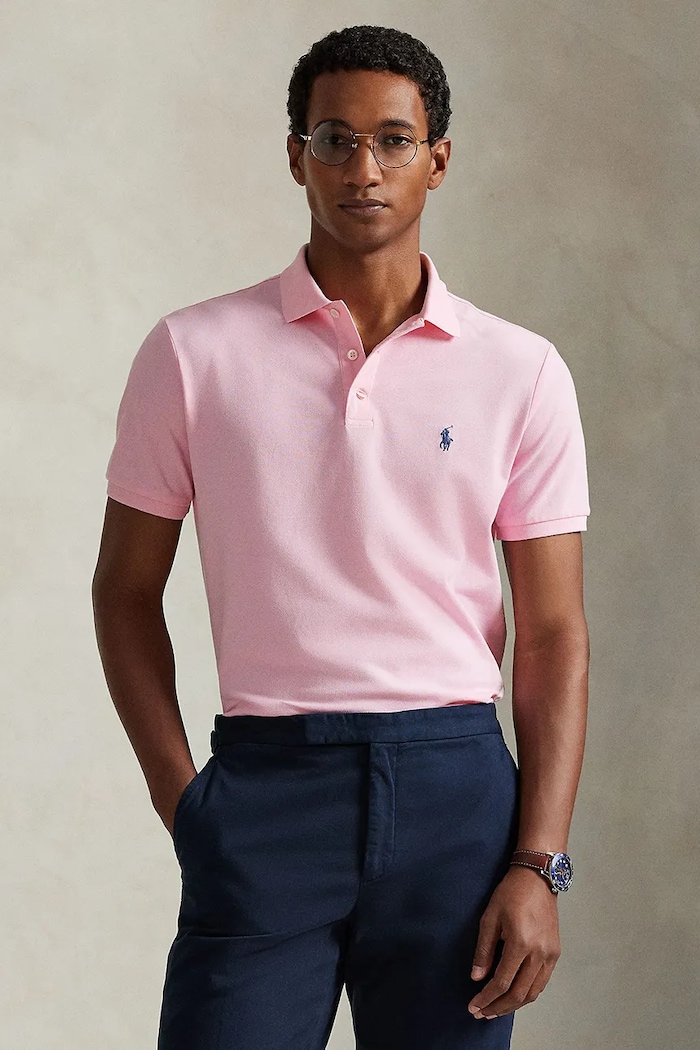 Polo Ralph Lauren πόλο ανδρικό από βαμβάκι με ελαστάν slim ροζ 710941439
