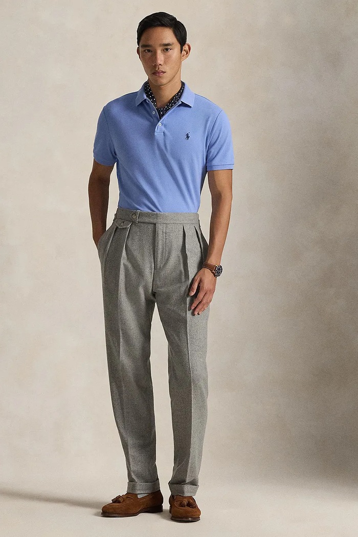 Ρούχα Polo Ralph Lauren πόλο από βαμβάκι με ελαστάν ανδρικό 710941439 μπλε