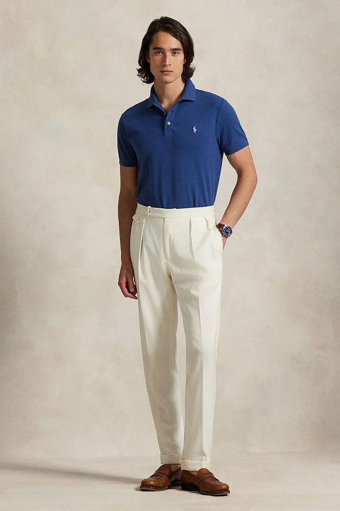 Ρούχα Polo Ralph Lauren πόλο βαμβακερό με ελαστάνη Ανδρικό 710941439 σκούρο μπλε