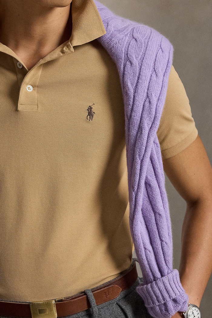 Polo męskie bawełniane z elastanem Polo Ralph Lauren 710941439 brązowy