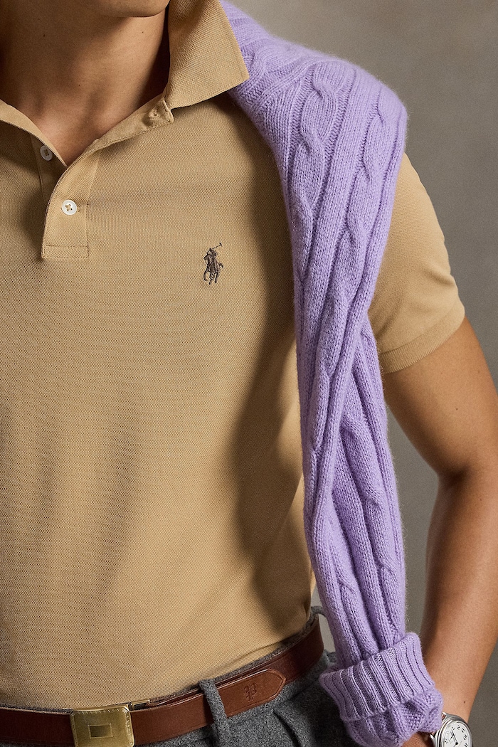 Polo męskie bawełniane z elastanem Polo Ralph Lauren 710941439 brązowy