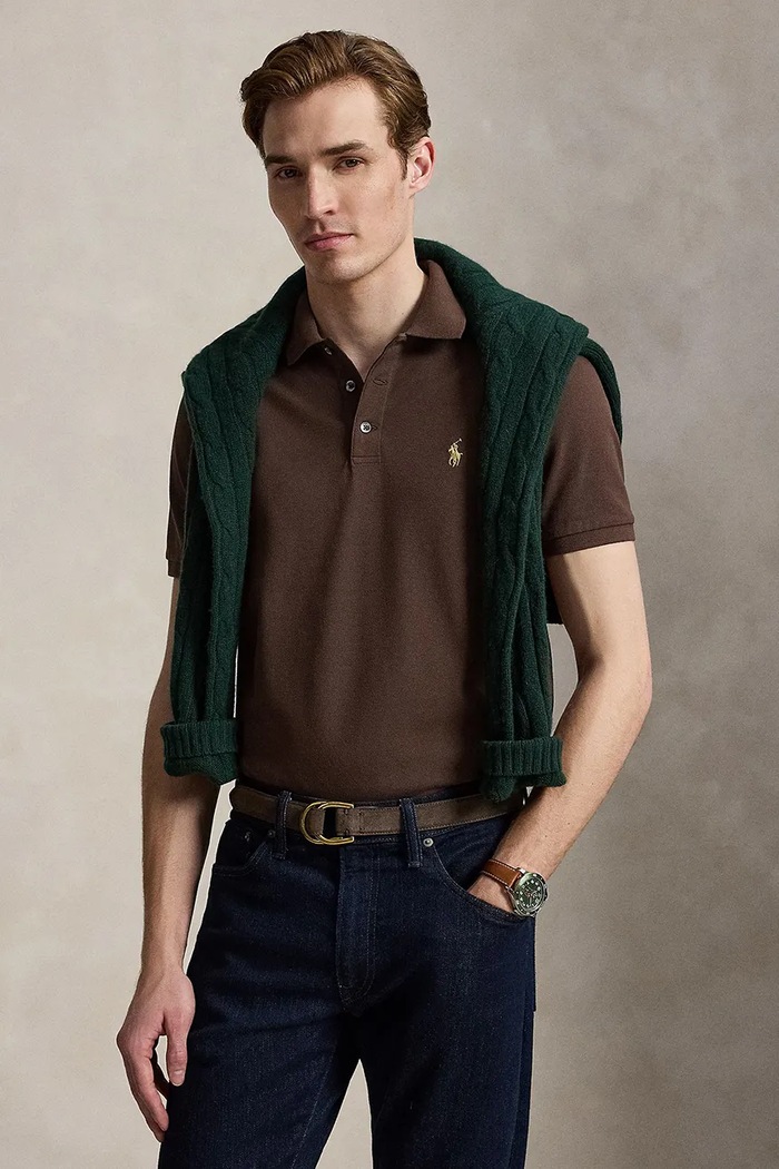 Polo Ralph Lauren polo męskie bawełniane z elastanem brązowy 710941439