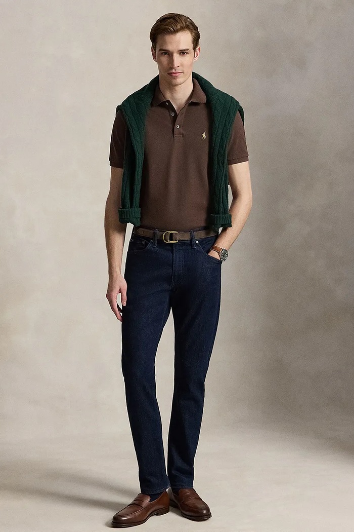 Odzież Polo Ralph Lauren polo męskie bawełniane z elastanem 710941439 brązowy