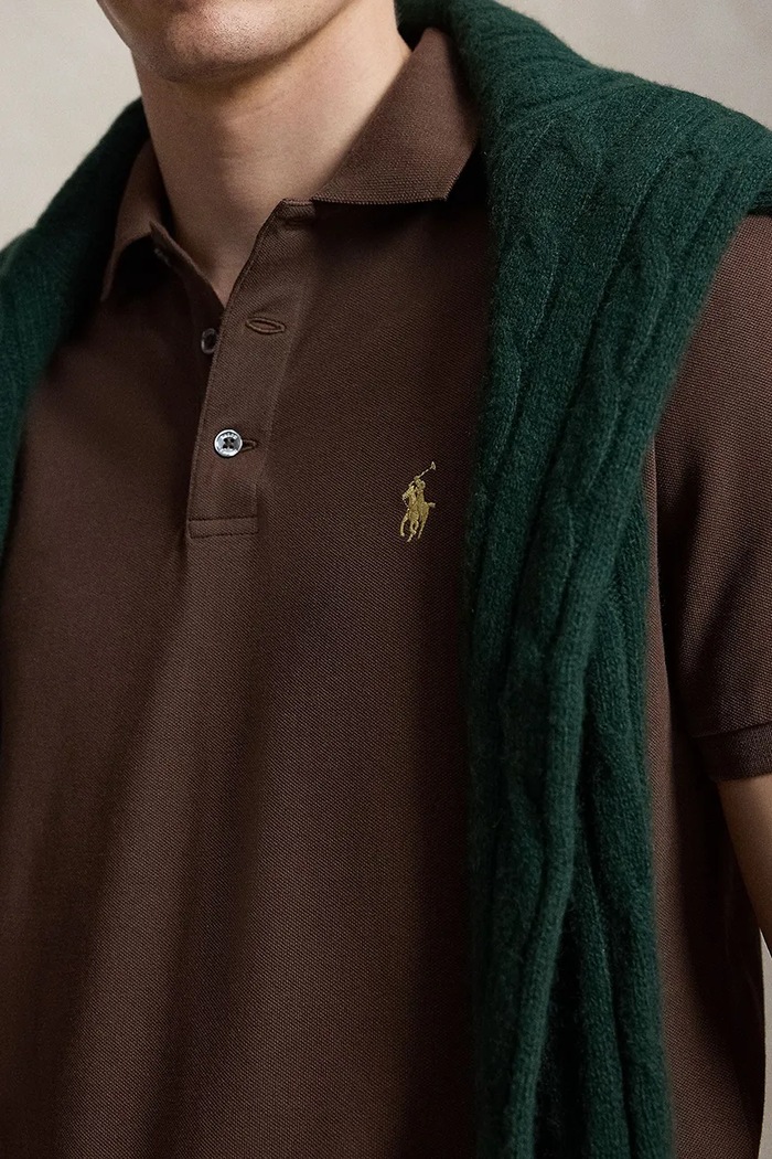 Polo Ralph Lauren polo męskie bawełniane z elastanem brązowy 710941439