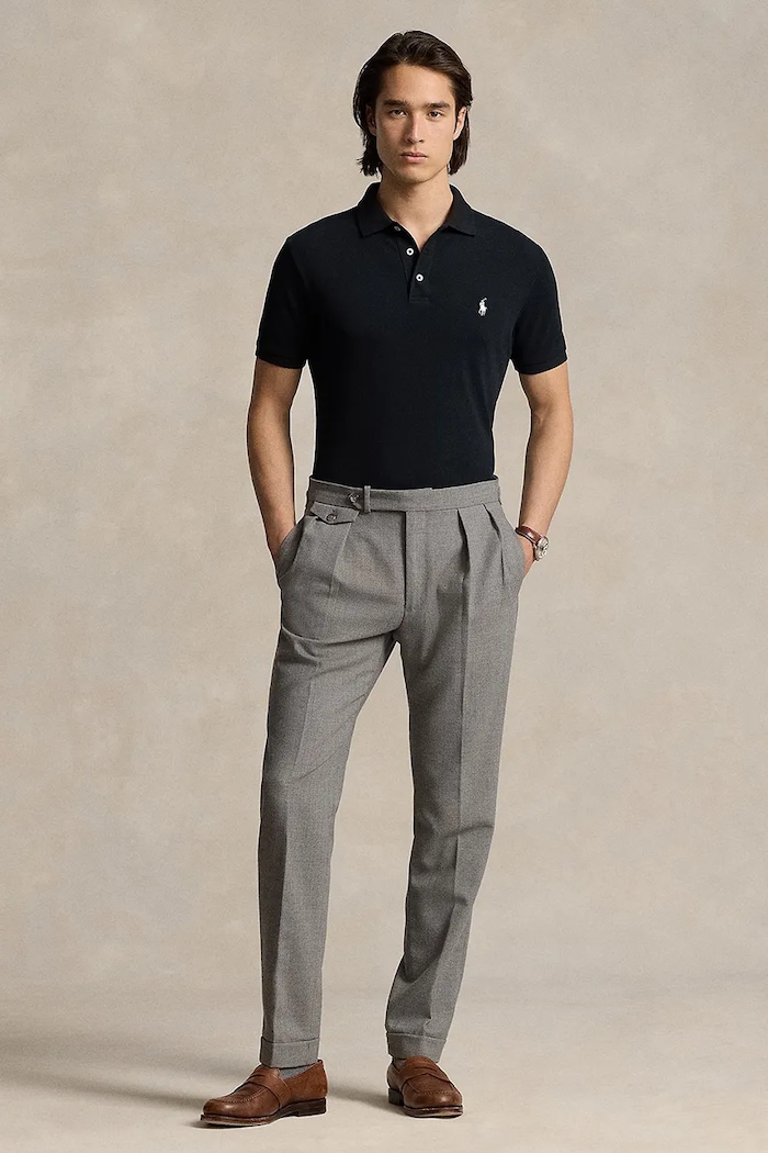 Ρούχα Polo Ralph Lauren πόλο ανδρικό βαμβακερό με ελαστάν 710941439 μαύρο