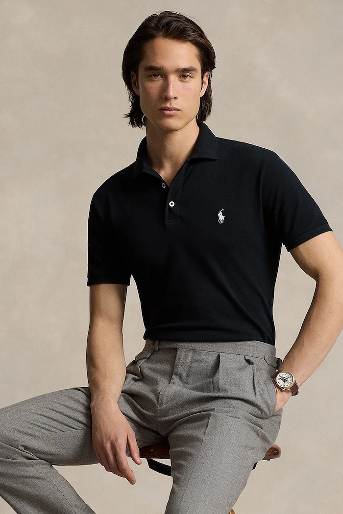 Polo Ralph Lauren πόλο ανδρικό βαμβακερό με ελαστάν 710941439 μαύρο