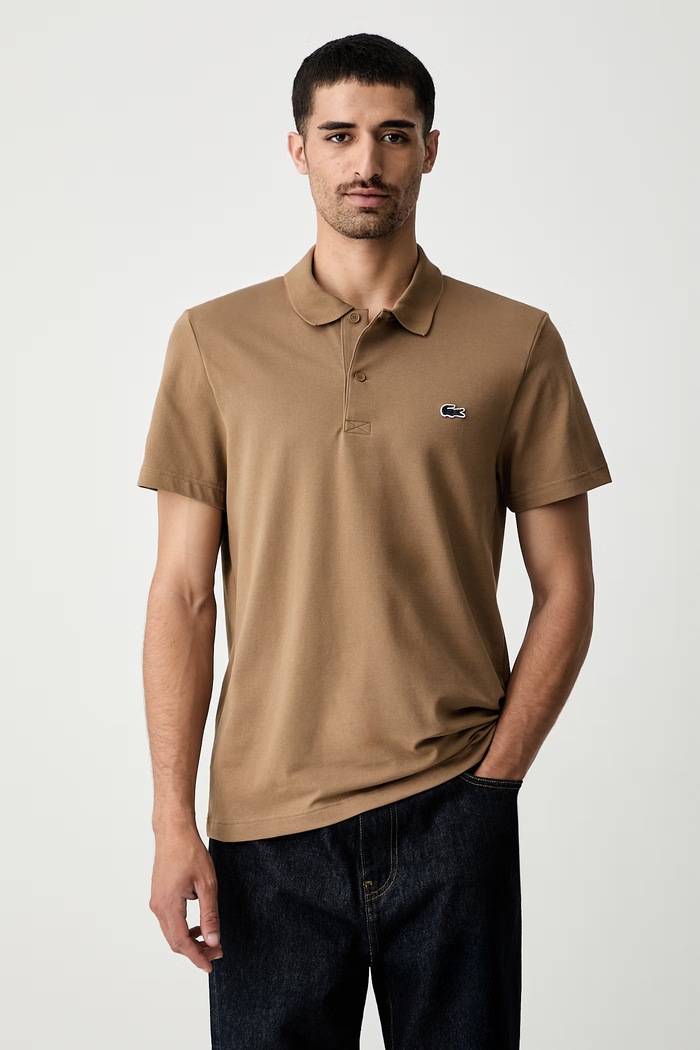 Lacoste πόλο ανδρικό με βαμβάκι slim καφέ DH5522
