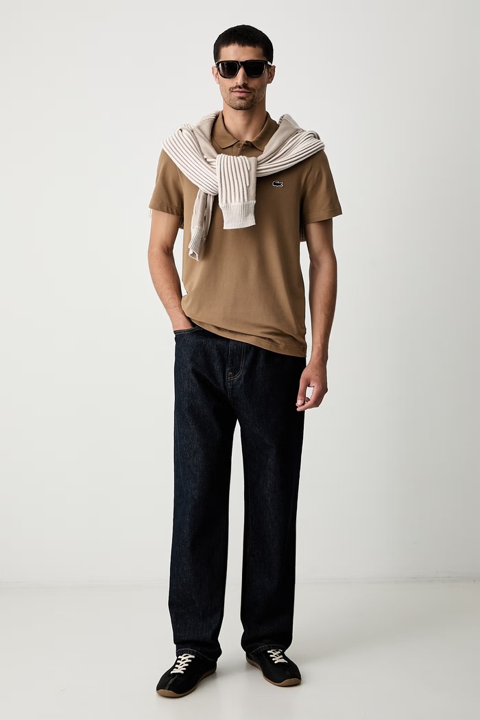 Lacoste πόλο ανδρικό με βαμβάκι DH5522 καφέ SS26
