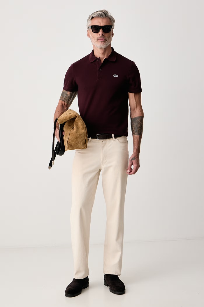 Lacoste Polo męskie z bawełną DH5522 bordowy SS26
