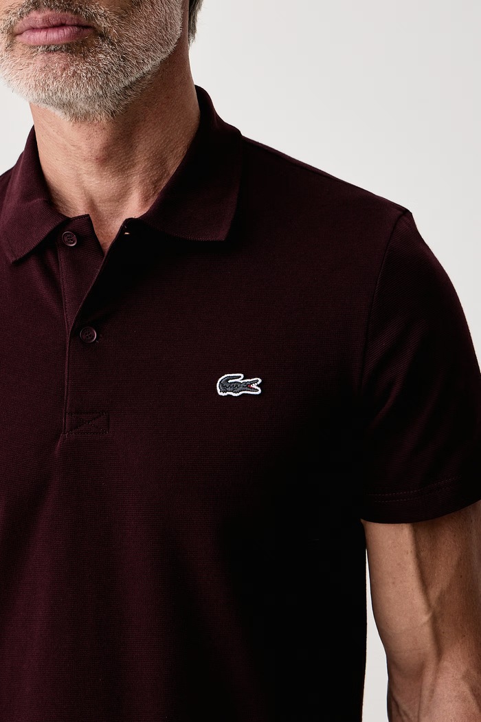 Polo męskie z bawełną Lacoste DH5522 bordowy