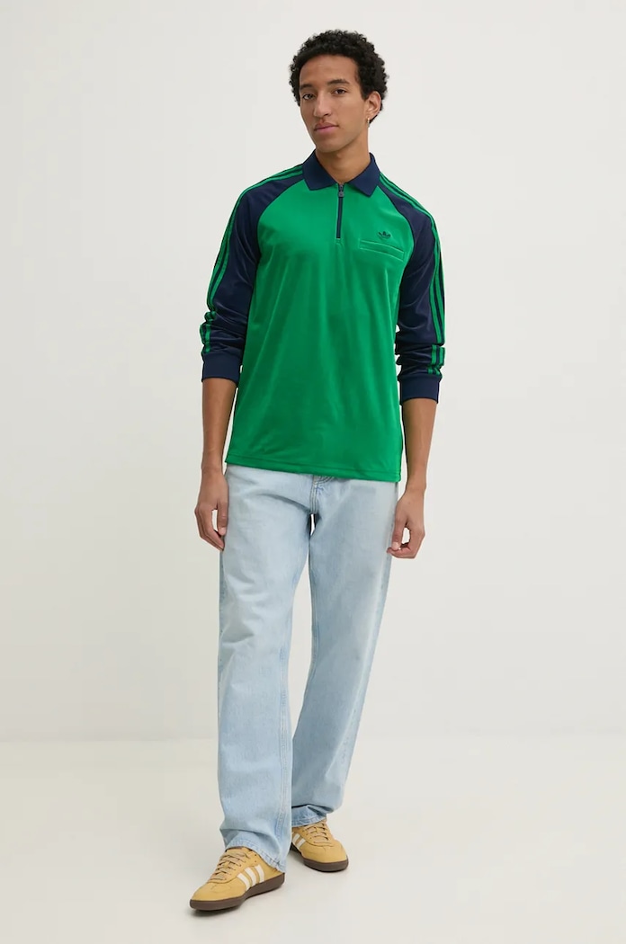 adidas Originals bluză din velur Velour Polo JN5981 verde AW24