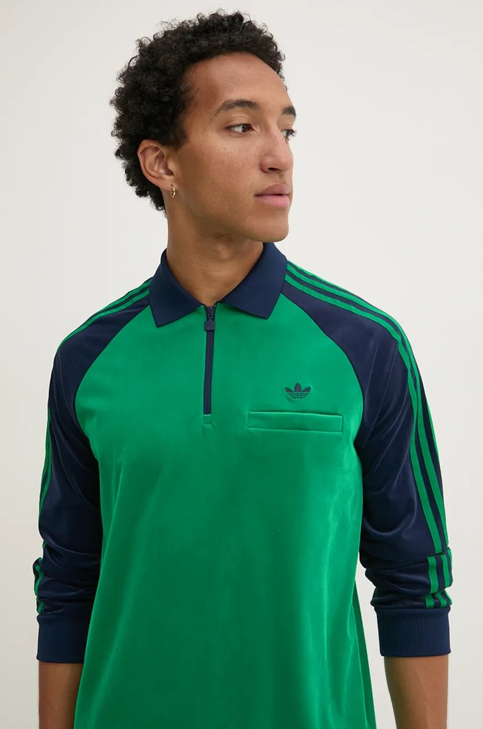 adidas Originals bluză din velur Velour Polo verde JN5981