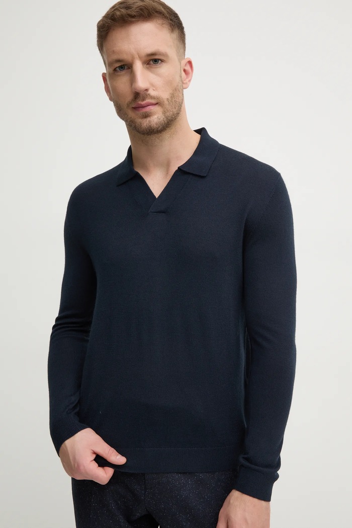 Sisley sweter wełniany granatowy 11BAS300J