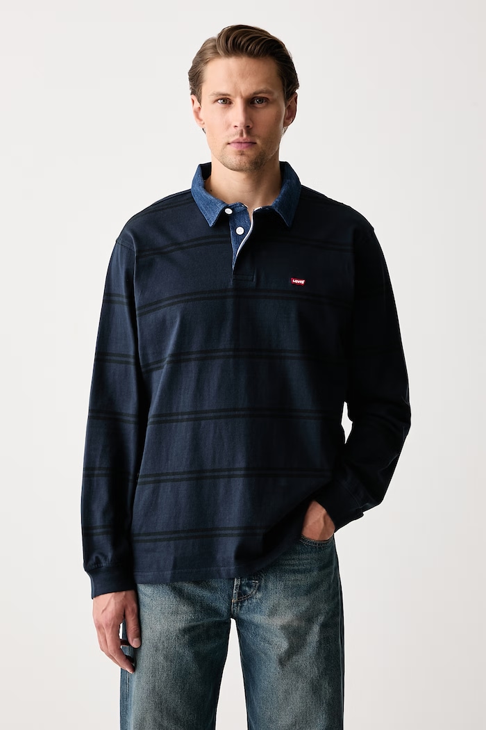 Levi's Tričko s dlhým rukávom pánske bavlnené CLASSIC LS RUGBY tmavomodrá A3120