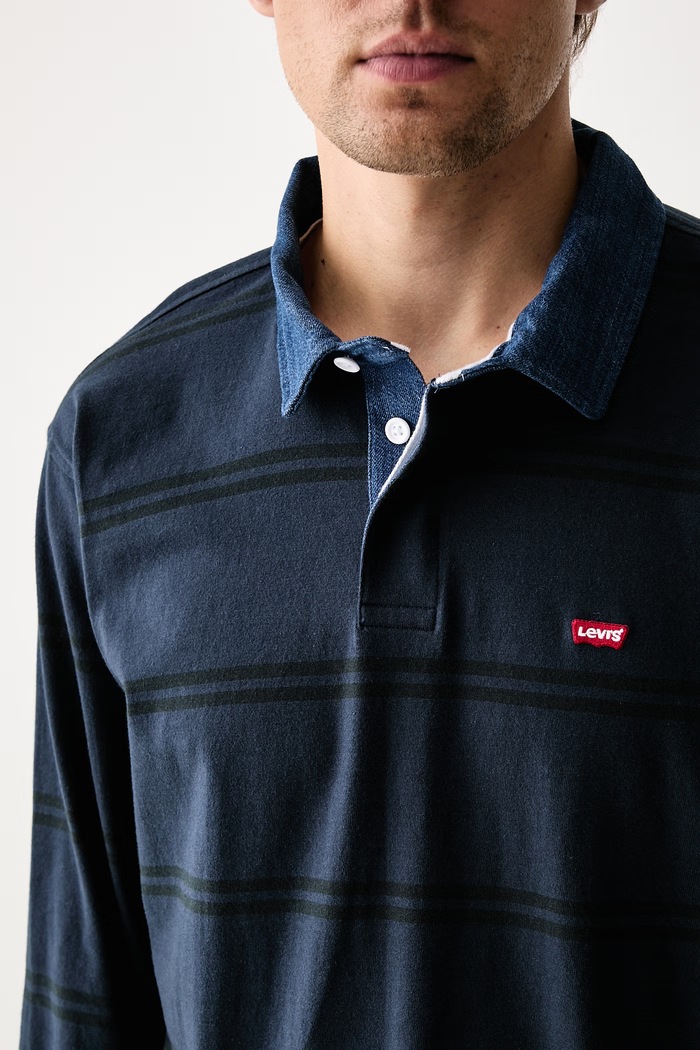 Tričko s dlhým rukávom pánske bavlnené CLASSIC LS RUGBY Levi's A3120 tmavomodrá