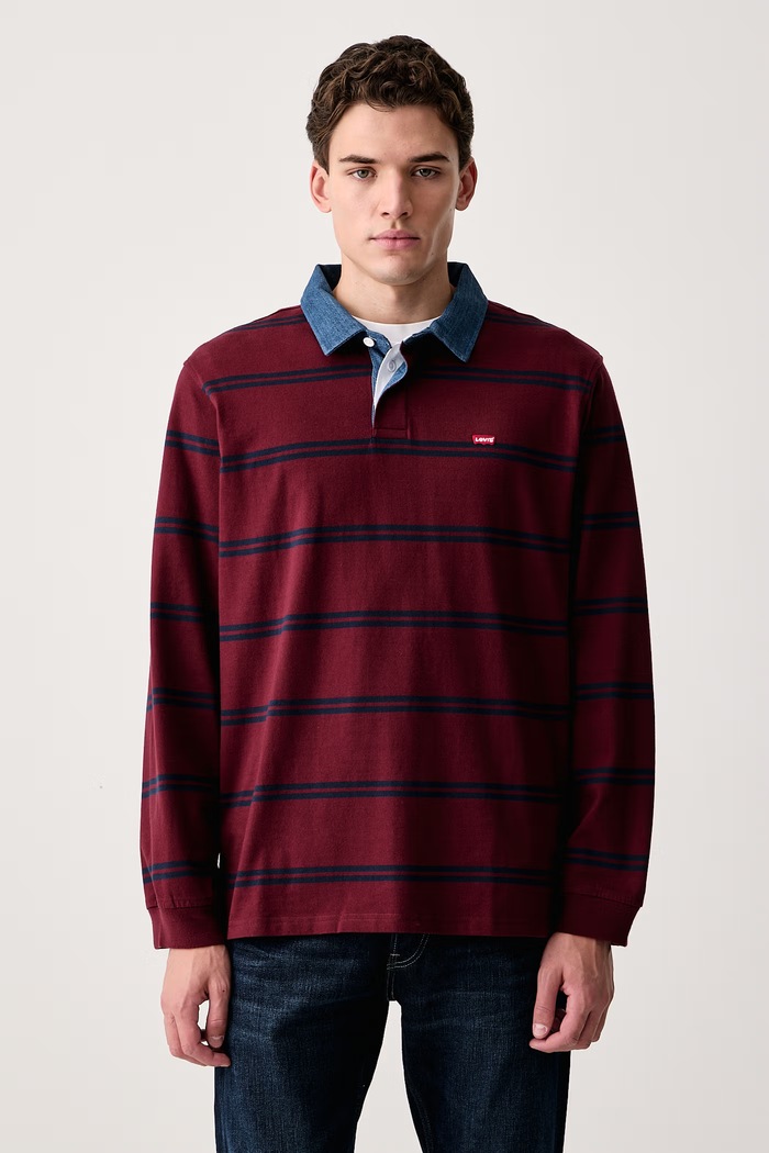 Levi's Majica z dolgimi rokavi moška bombažna CLASSIC LS RUGBY bordo A3120