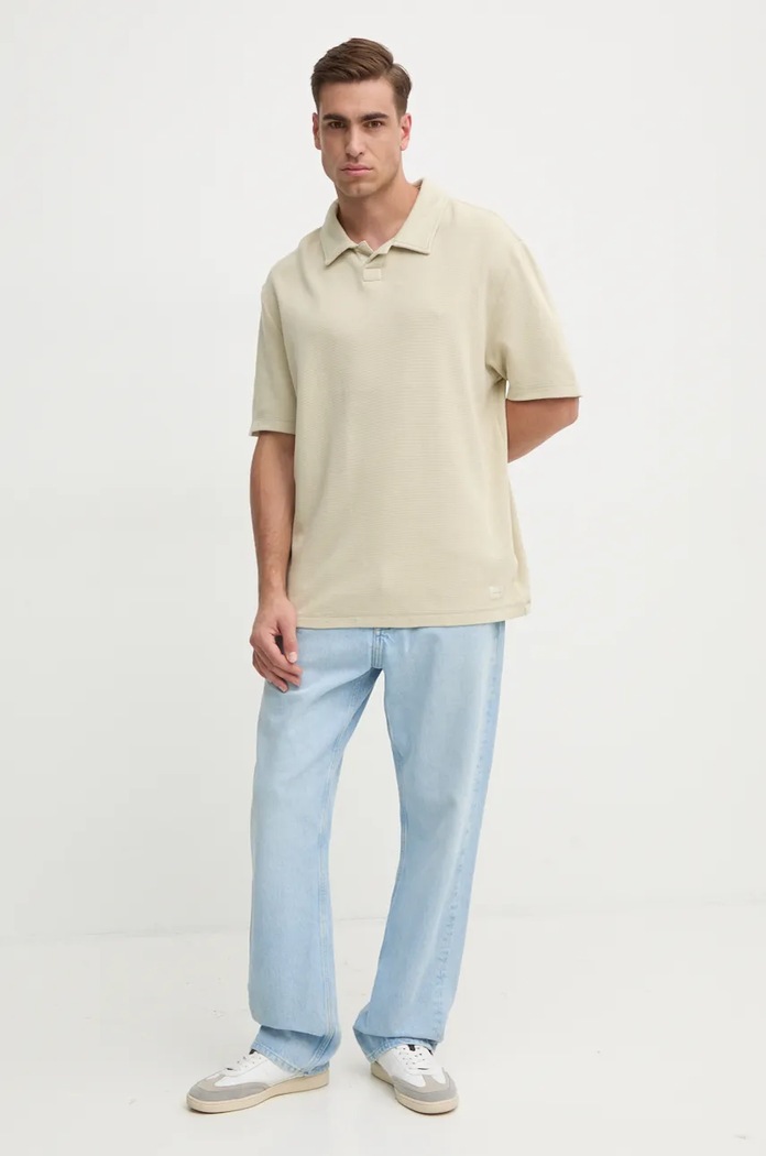 Памучна тениска с яка Calvin Klein Jeans J30J326688 бежов AW24
