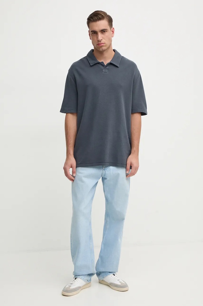 Памучна тениска с яка Calvin Klein Jeans J30J326688 сив AW24