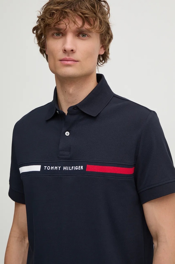 Тениска с яка Tommy Hilfiger тъмносин MW0MW38130