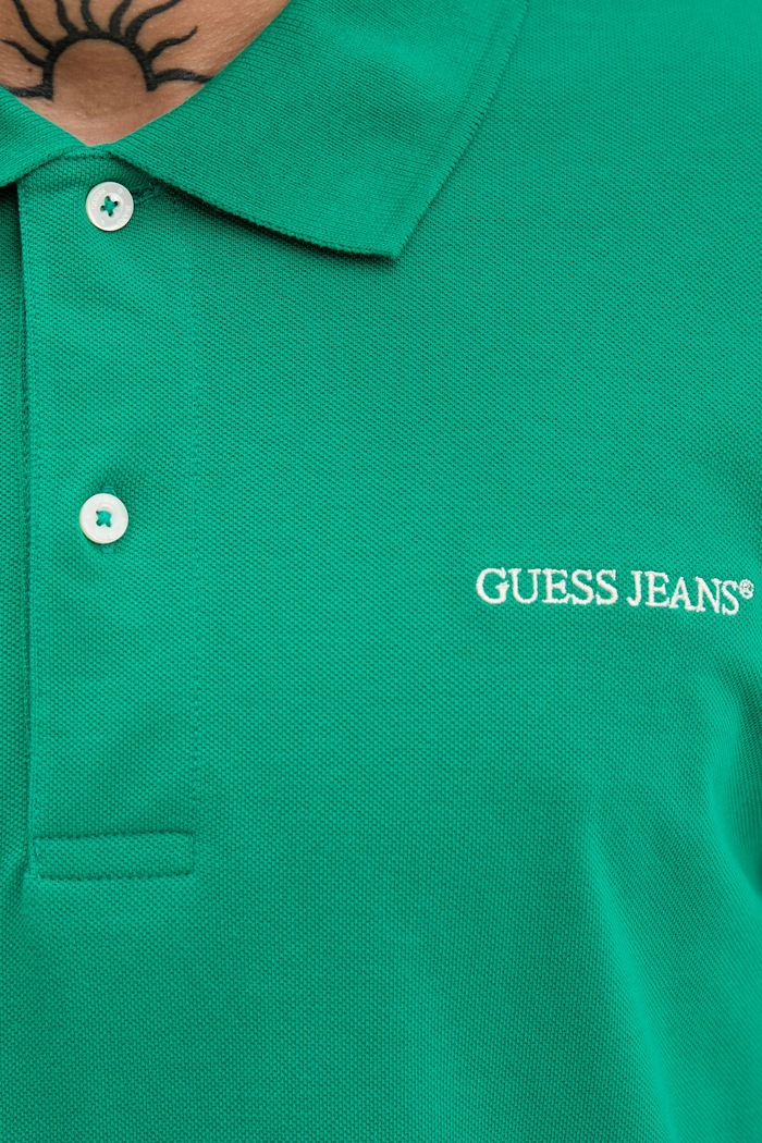 Памучна тениска с яка Guess Jeans зелен M4BP29.KCJV1