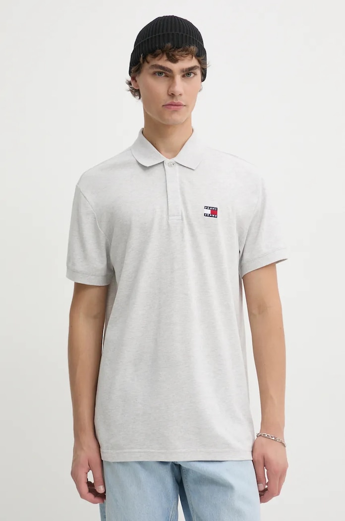 Pamučna polo majica Tommy Jeans Planet friendly siva DM0DM19622