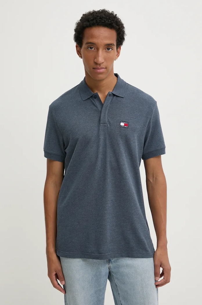Bavlněné polo tričko Tommy Jeans hladký modrá DM0DM19622