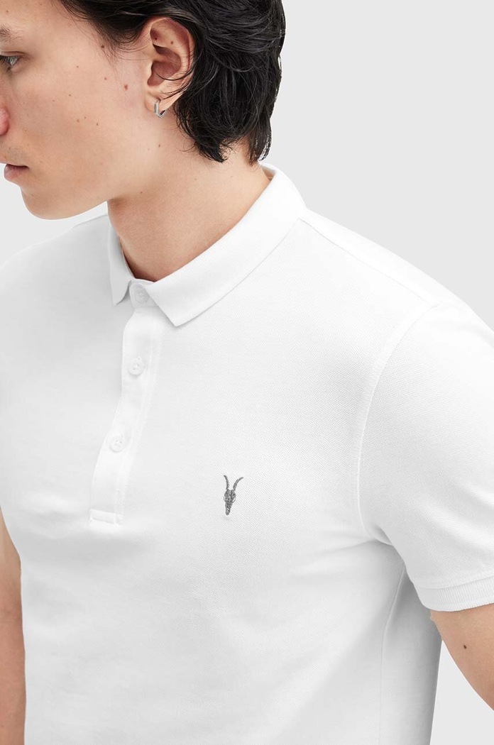 AllSaints polo bărbați din bumbac M075PB alb AA00