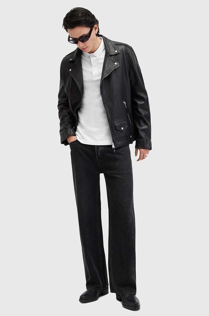 AllSaints polo bărbați din bumbac M075PB alb